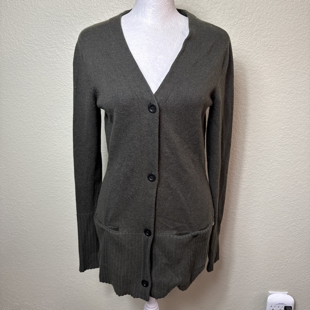 The North Face Cardigan Women S Merino Wool Blend Knit Button V-Neck Olive Green - Picture 1 of 6